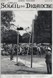 Racing club of France. Sheldon, champion of France, jumps 2.95 m to jump a la Perche. Engraving in Le sun-du-dimanche, July 2