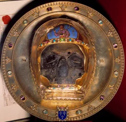 Relic: skull of St. John the Baptist, brought back in 1206 from the Fourth Crusade to Constantinople, treasure of the sacristy of Amiens Cathedral