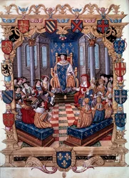 Representation of King Francois I surrounds his twelve peers. From a miniature. 16th century. Chantilly, Conde Museum