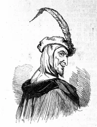 Representation of Mephistopheles (Mephisto), character of the Faust legend. Engraving of the 19th century