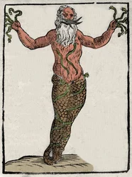 Representation of the Greek Deity Typhon (or Typhee). Engraving from Natalis Comitis’ “Mythologiae sive explicationes fabularum”. 1637.