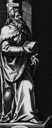 Representation of the Greek stoicist philosopher Zeno of Citium (335-262 BC) (engraving from the frontispiece of 