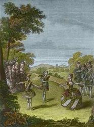 Representation of the ballet "The Triumph of Love" by Christoph Willibald Gluck at Schonbrunn, Vienna 1865 (engraving)