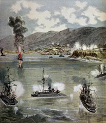 Revolution in Chile: The Attack on Valparaiso in 1891. Illustration from Supplement Illustrates du Pepetit Journal
