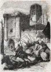 Rodomont breaks the doors of the Palais in Paris - engraving of 1851 from 