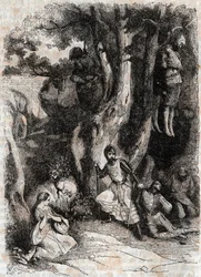 Roland and the Seven Brigands of the Cave - engraving of 1851 from 