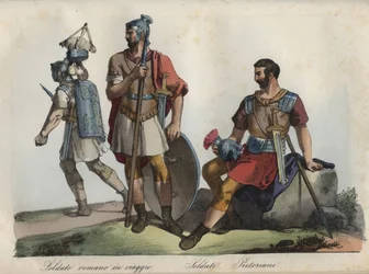 Roman soldiers and Praetorian Guard - engraving from “Usi e Costumi di Tutti i Popoli dell