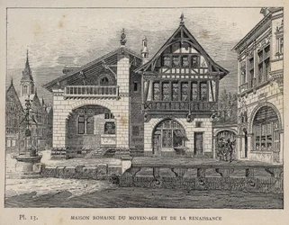 Roman house of the Middle Ages and Renaissance - engraving of 1889 in 