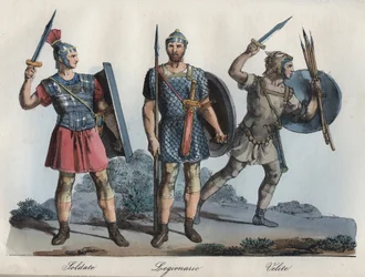 Roman soldier - Legionary - Velites (light infantry) - engraving from "Usi e Costumi di Tutti i Popoli dell