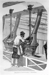 Royal Tobacco Factory: tobacco milling. 19th century engraving.