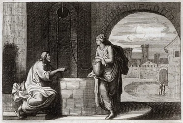 Royaumont Bible, New Testament: Christ and Samaritan at the Well (illustration from 1811)