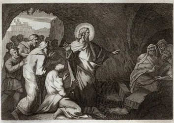 Royaumont Bible, New Testament: The Resurrection of Lazarus by Jesus Christ. Illustration from 1811.
