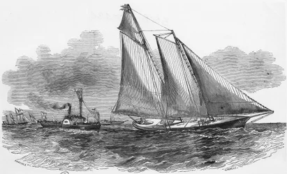 Sailing: America at the Cowes Regattas Taking the Head of the Race (engraving)