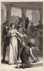 Saint Blandina - Saint Blandine (martyr 177) refuses to sacrifice to idols - engraving in The Illustrious Women Of France by Oscar Havard - 1886
