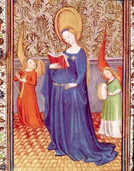 Saint Cecile surrounded by two angel musicians. Miniature from 