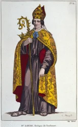 Saint Louis of Toulouse or Saint Louis of Anjou. Little nephew of Saint Louis (1274 to 1297), bishop of Toulouse. Engraving of 1830