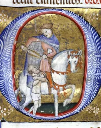 Saint Martin sharing his coat with a poor man