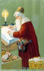 Santa Claus preparing gifts.