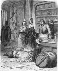 Scene of everyday life, shop in the 15th century