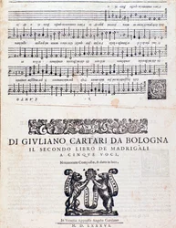 Sheet music page of the Madrigals (2nd book) by Giuliano Cartari of Bologna