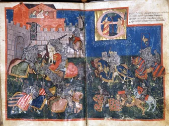 Siege of Pamplona in Spain by Charlemagne (miniature from 