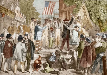Slave sale in Richmond, United States in 1864.