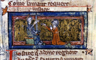 Softening of a knight by the Lord. Manuscript from the 13th century