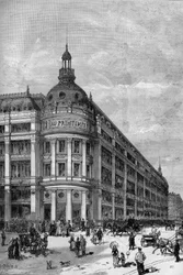 Spring department stores in Paris in 1883, corner pavilion between rue de Provence and rue Caumartin