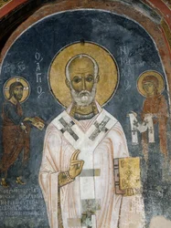 St Nicholas of Myra, fresco, Church of Ayios Nikolaos tis Steyis (Saint Nicholas of Roof), Troodos mountains, Cyprus (12th century)