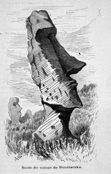 Statue placed on the slope of Ronoraraka volcano on Easter Island (Rapa Nui).