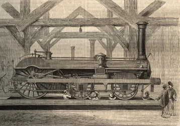 Steam Locomotive Model, Crampton System Named Thomas Russell Crampton. Engraving from 1856
