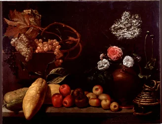 Still Life with Roses, Shrub Flowers, Lemons and Grapes