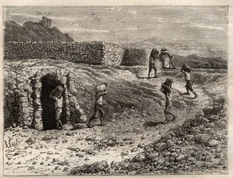 A sulphur mine in Girgenti, Sicily - engraving in 