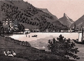 Switzerland: view of the city of Fluelen in 