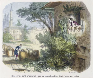 Tale: she believed that he was making sure that his goods were in order - in The Thousand and One Nights, ed. Emile Guérin, told by Md Bondet, Paris, n.d.