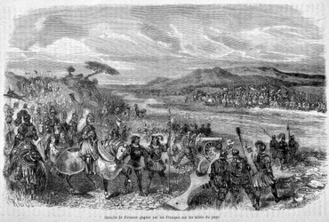 The Battle of Fornoua (Fornovo) won by the French over the allies of the Pope in 1495 - in 