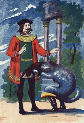 The Booted Cat Offers a Rabbit to the King. Illustration for 