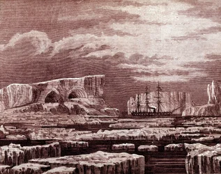 The Challenger boat in the middle of the icebergs