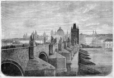 The Charles Bridge in Prague - Engraving In 