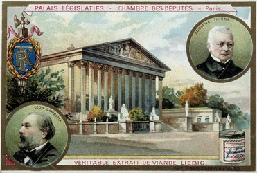 The National Assembly and Portraits of Gambetta and Thiers - Chromo. Liebig, Early 20th Century