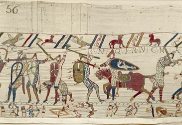 The Normans fight and kill those who were with King Harold, Bayeux Tapestry