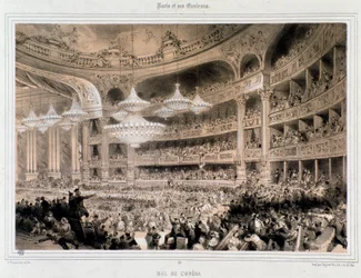 The Opera Ball in Paris. Engraving of the 19th century