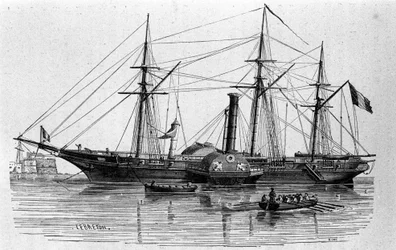 The Sphinx, the first steamboat of the French navy built in 1830. Engraving of the 19th century