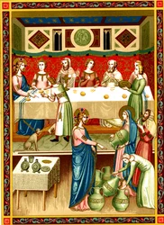 The Wedding Feast at Cana, Miniature from a Manuscript from 14th Century