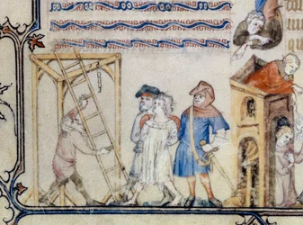 The Ballad of the Hanged. Miniature Illustrating the Poem of Francois de Moncorbier dit Villon (1431/1432-1463). 15th Century