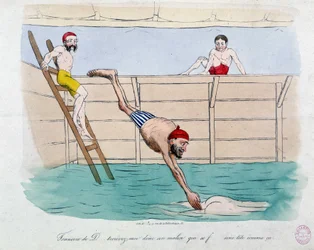 The Bath: Caricature of Public Baths (Swimming Pools) in Paris - 19th Century