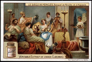 The century of Pericles (495-429 BC): banquet of Pericles and Aspasia (470-400 BC) - Liebig chromolithography