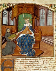 The Chronicler Enguerrand de Monstrelet Donates His Book to King Charles VII. Miniature from 