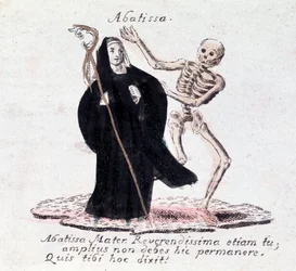 The dance of death, the abbess and a skeleton