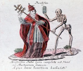 The dance of death, the pope and a skeleton (print)